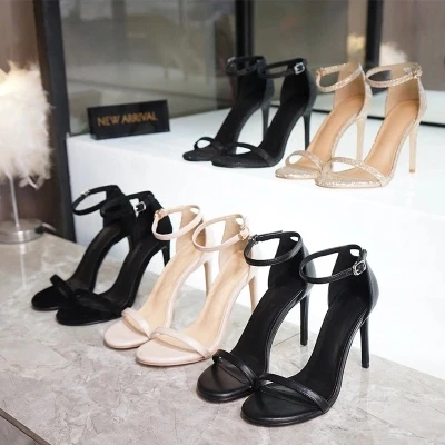 

Shoes woman luxury brand summer new word buckle with women's stiletto open toe high heel sheepskin shoes