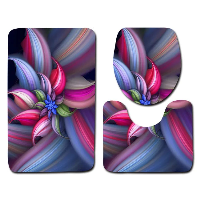 Flower Printed 3pcs Mats For Bathroom And Toilet Washable Pedestal Rug Lid Toilet Cover Carpet Absorbent Bath Rug Set Toilet Mat