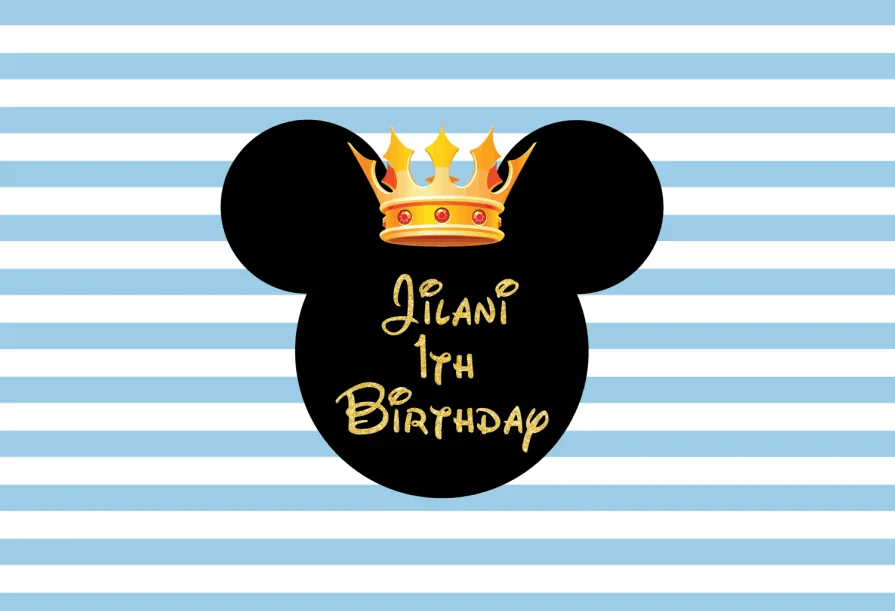 

7x5FT Light Blue Stripes Baby Mickey Mouse Royal Birthday Party Custom Photo Studio Backdrop Background Vinyl 220cm X 150cm