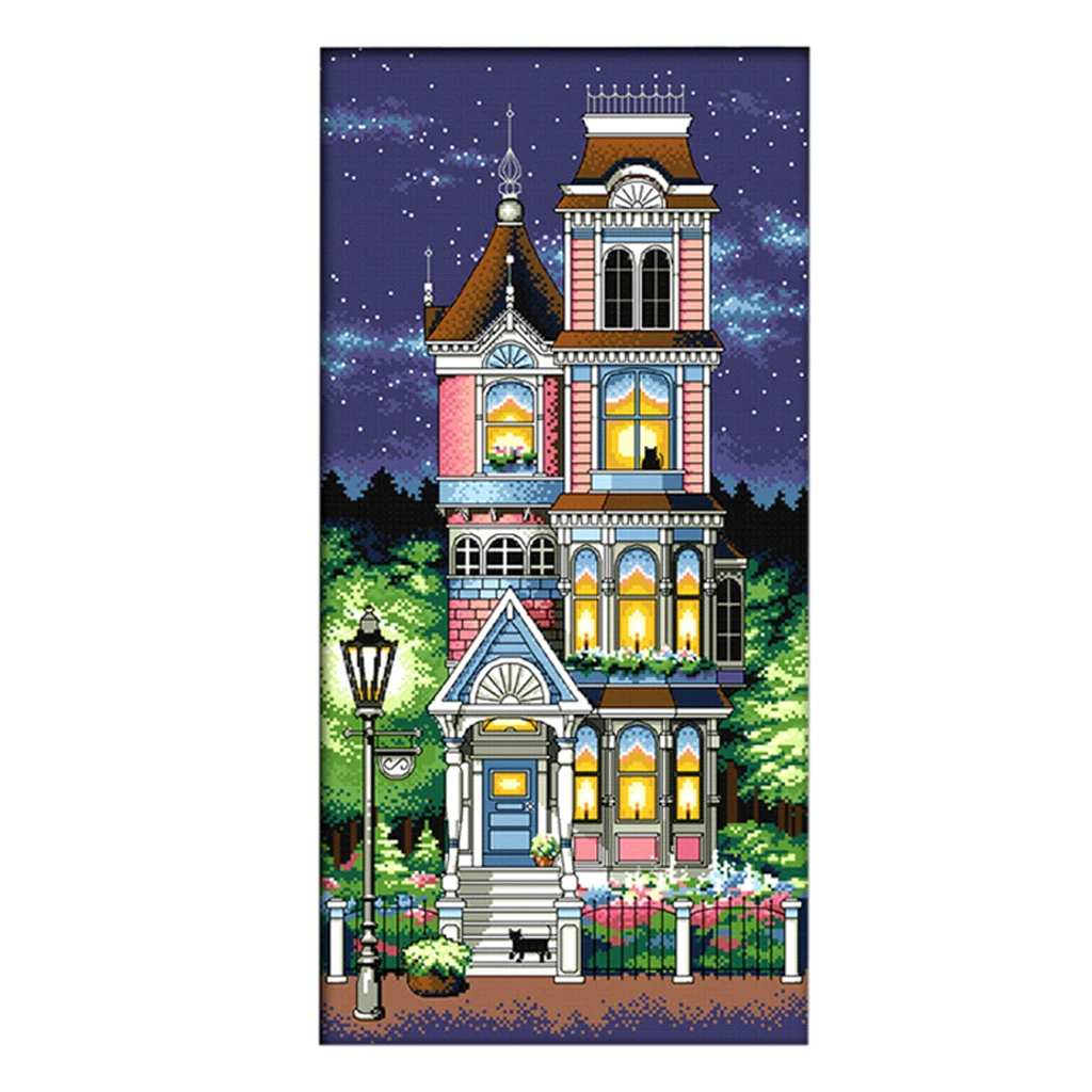 Stamped & Counted Cross Stitch Kit House Pattern 14CT Embroidery Needlecrafts