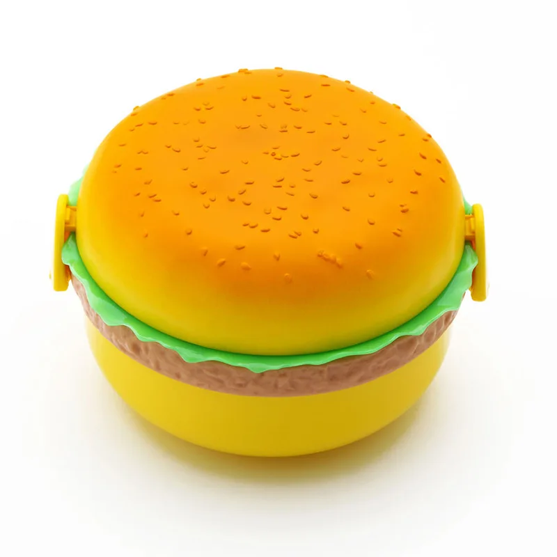 

Double Plastic Children Hamburger Bento Lunch Box Food Container Storage with Fork Insulation Lunch Box Bento Container