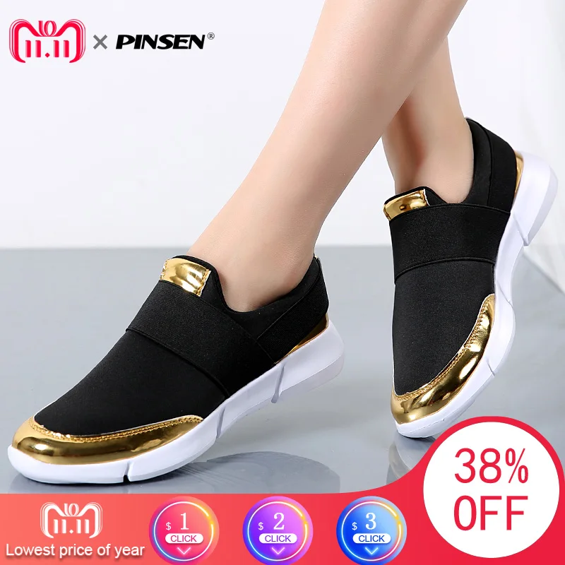 PINSEN Brand Women Casual loafers Breathable Summer Flat Shoes Woman Slip on Casual Shoes New Zapatillas Flats Shoes Size 35-42 PINSEN Brand Women Casual loafers Breathable Summer Flat Shoes Woman Slip on Casual Shoes New Zapatillas Flats Shoes Size 35-42