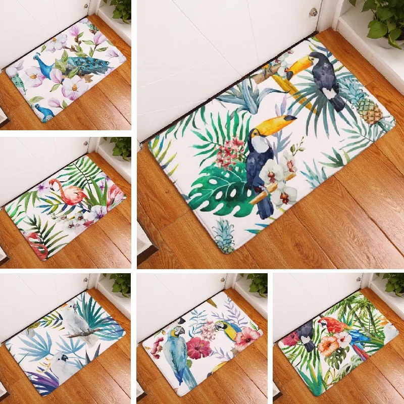 Bath Mat Birds Printed Suede Non Slip Shower Mat Bathroom Carpet