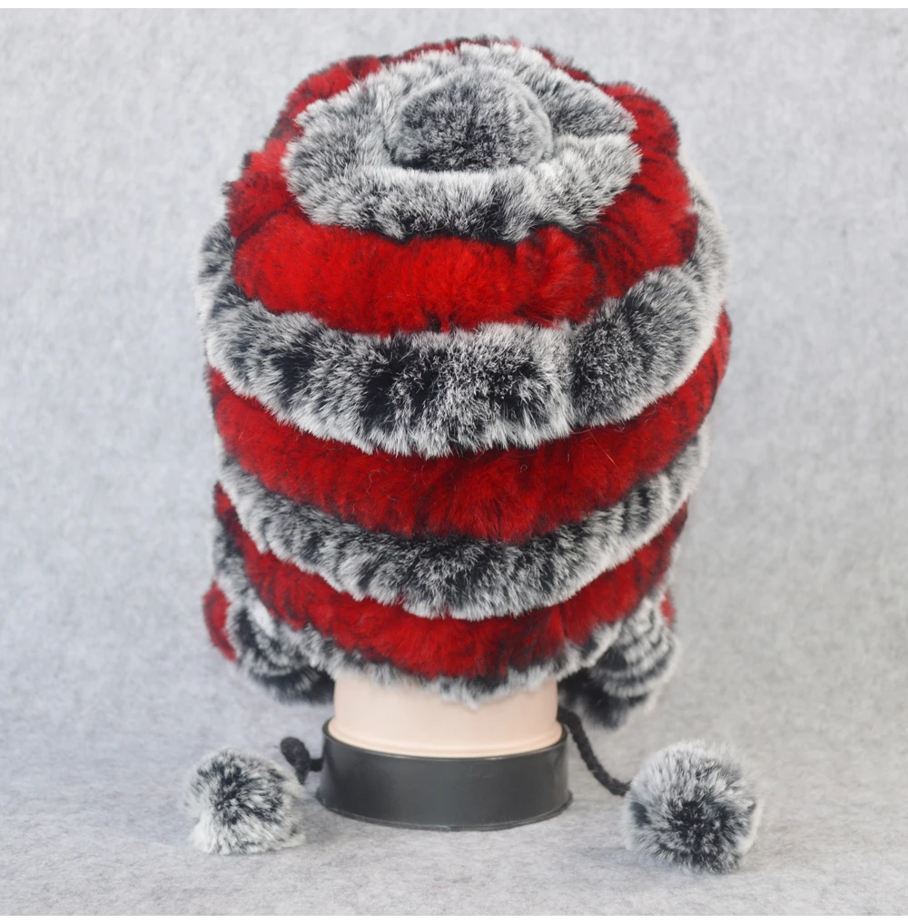 Качественная зимняя шапка для девочек, настоящий мех кролика, женская вязаная шапка из натурального кролика Рекс, меховые шапочки, теплые шапки из натурального меха