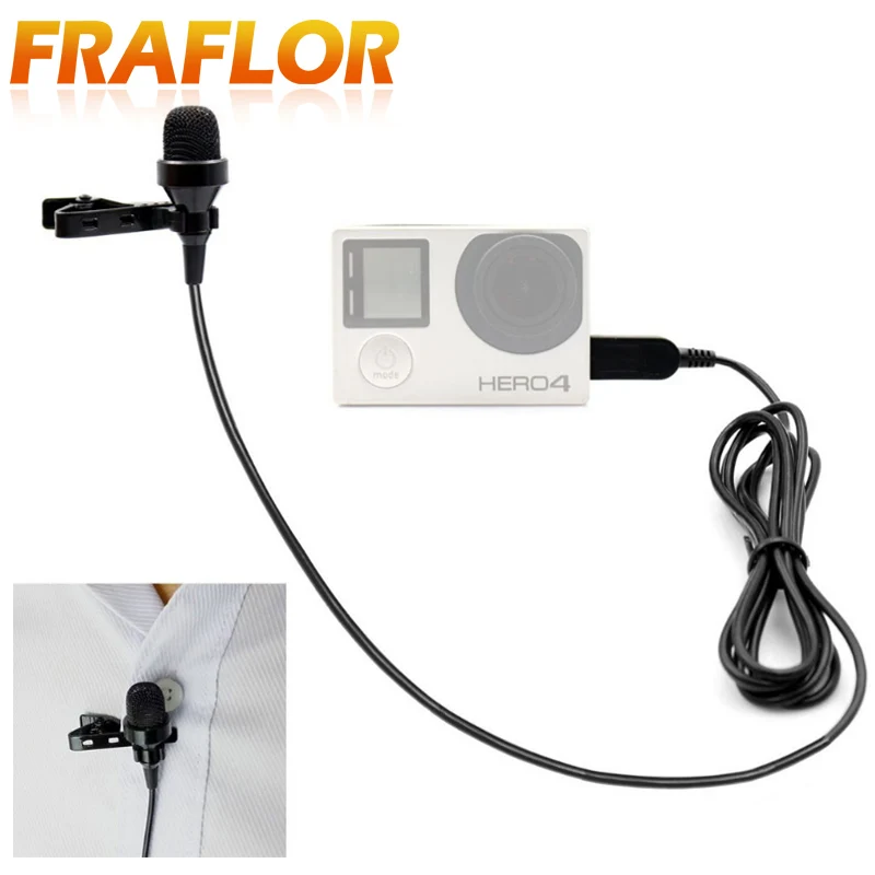 

Microphone Clip-on Omnidirectional Condenser Microphone for GoPro HERO3 3+ 4 Micro Professional Stereo USB Cable 1.2 Meter