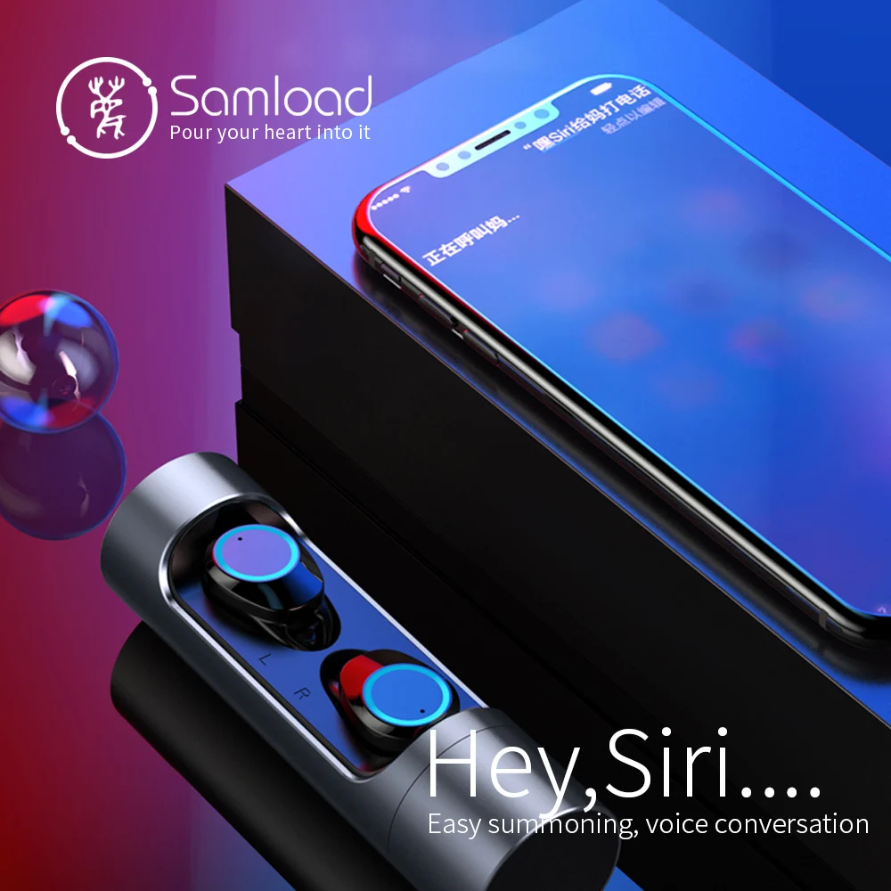 Samload Bluetooth 5.0 Wireless Earphone Deep bass Earbuds Waterproof Headphone with Charging Box For Apple iPhone 6 7 8 X Sony