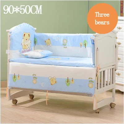 5 шт., хлопок, бампер для детской кровати, съемное утолщенное детское постельное белье, декор для детской комнаты, бампер для детской кроватки, мягкий, безопасный - Цвет: three bears 90x50cm