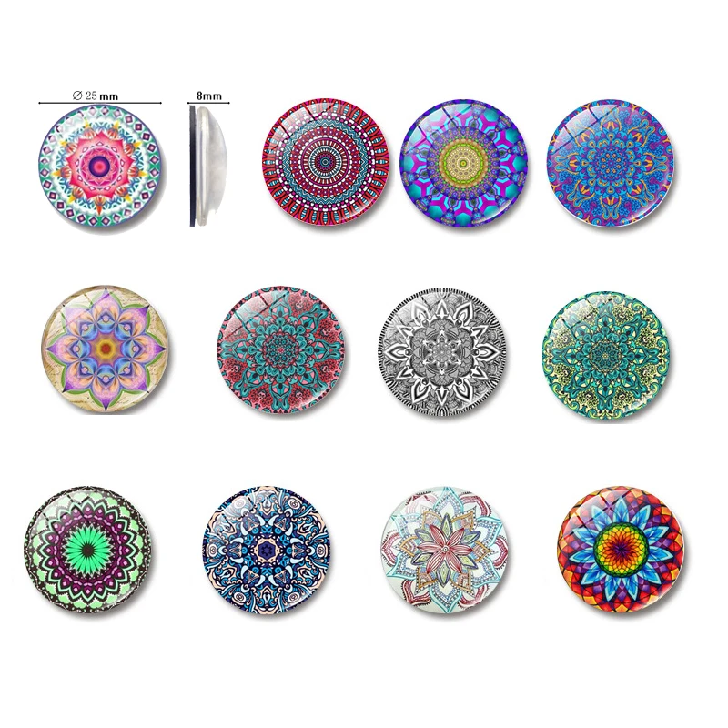 5Pcs Mandala Refrigerator Magnetic Sticker Creative Art Flower Glass Cabochon fridge sticker Message Holder Board Random | Дом и сад