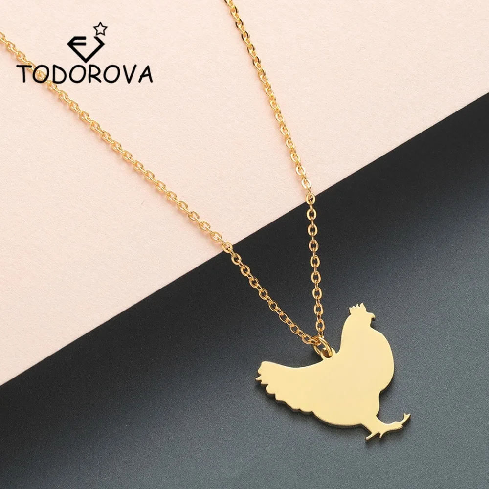 

Todorova Rose Gold Rooster Chicken Pendant Necklace Hen Farm Animal Necklace Women Men Stainless Steel Jewelry