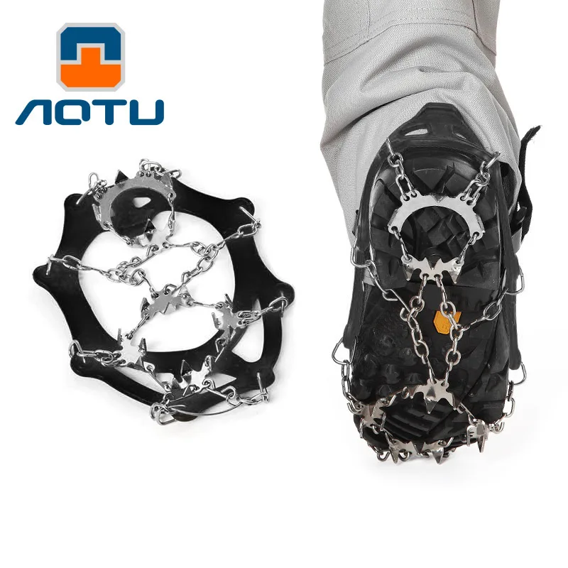 

18 toothed Mountaineering Anti-Slip Ice Gripper Cleats Shoe Boot Grips Crampon Chain Spike Snow for Hiking Climbing Skidproof