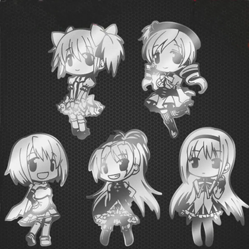 PowerAngel 5pcs Phone Laptop DIY Metal Sticker Anime Puella Magi Madoka Magica Decal Stickers Skateboard Sticker