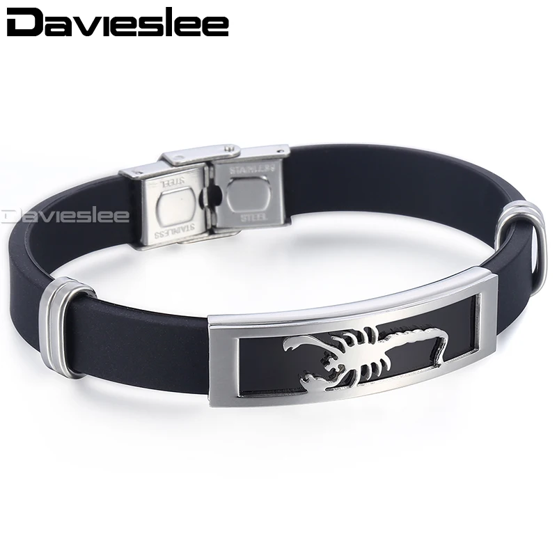 Davieslee Для мужчин s браслет-цепочка браслет Скорпион кремния Нержавеющая сталь застежка черный, серебристый цвет браслет для Для мужчин 10 мм