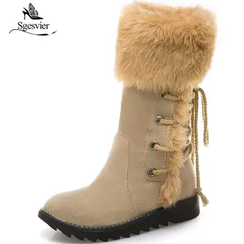 

Sgesvier keep warm winter snow boots women round toe flock platform boots lace up fashion comfortable mid calf boots B695