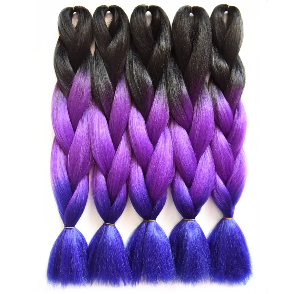 Feilimei Three/Two Tone Colored Crochet Braids Kanekalon Hair 24(60cm) 100g/pc Synthetic Ombre Jumbo Braiding Hair Extensions -