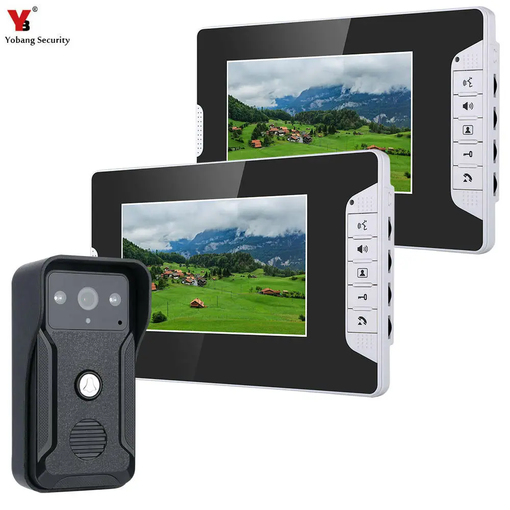 

7 Inch TFT 2 Monitors Video Door Phone Doorbell Intercom Kit 1-camera 2-monitor Night Vision with IR-CUT HD 700TVL Camera