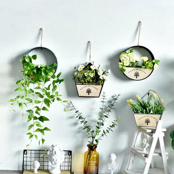 

Creative Rounded House Model flower simulation of plant Pot Pastoral contracted Basket of flowers Wall Hanging Home Garden Dec