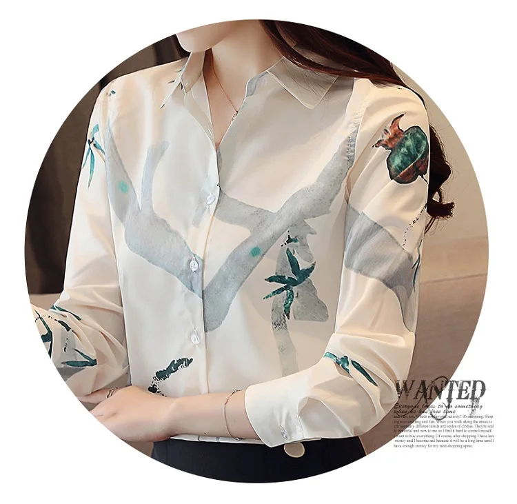 Новое поступление, женская блузка, Цветочная шифоновая блузка, темпераментная, свободная, длинный рукав, облегающая, корейский стиль, Женский Топ blusa0994 40