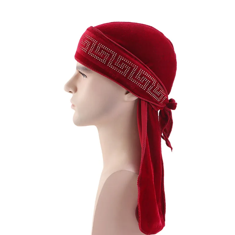 Роскошный бархат Durag Rhinestoned Wrap do rag