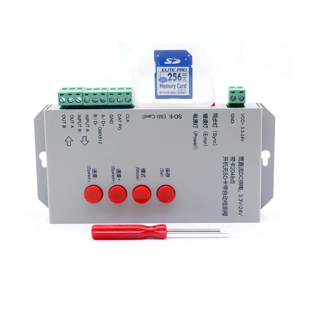 

T1000S RGB Controller 256M SD Card WS2801 WS2811 WS2812B LPD6803 LED 2048 Pixels Controller DC5~24V T-1000S Full color Controlle