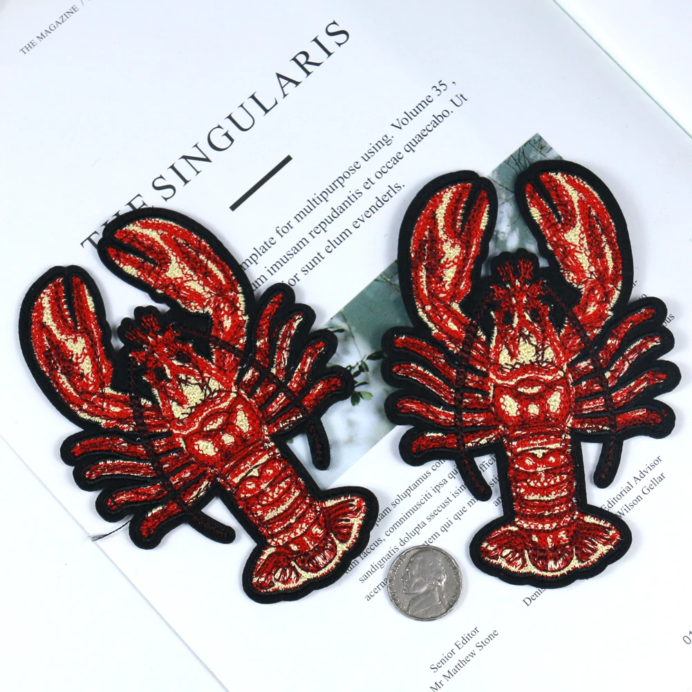 

Red Sea Lobster Creative Embroidery Patch Iron on Patches for Clothing Free Shipping 121*83MM
