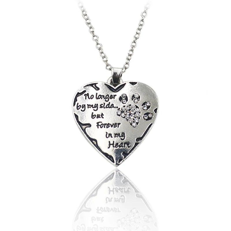Always in my heart popular fashion silver chain charm paw print necklace jewelry Always in my heart popular fashion silver chain charm paw print necklace jewelry