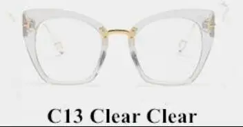 Модные солнцезащитные очки с большой оправой, сексуальные, кошачий глаз, для женщин, фирменный дизайн, винтажные, с заклепками, оттенки, женские солнцезащитные очки, Oculos De Sol Feminino - Цвет линз: c13clearclear