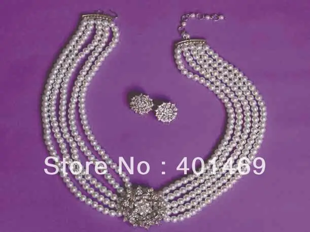 Choker Necklace Wedding Necklaces Earrings for Women Faux Pearl Necklace Stud Earrings Flower pendant Jewelry Sets Free Shipping