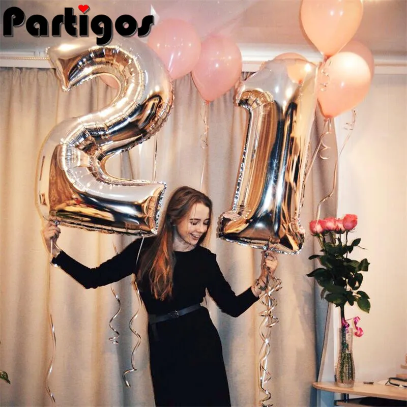 

2pcs 32/40 inch Rose Gold Sliver Number Foil Balloon congratulate 13 18 21 30 40 years old adult birthday party decor supplies