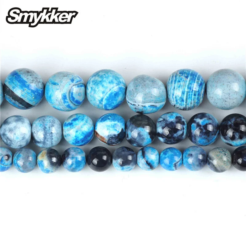 

Latest Blue Agate Beads Bracelet 6/8/10mm Stone Round Loose Beaded Onyx for Muslim Prayer Necklace Accessories Jewelry Making