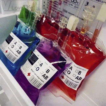 

10pcs Blood Bag Juice Energy Drink Halloween Party Decoration Props 350ml Pouch Vampires Supplies Reusable Package Bags