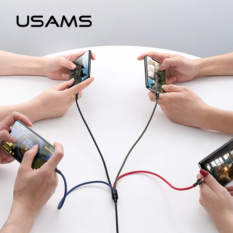 USAMS 4 в 1 мульти usb Кабель зарядного устройства для iPhone xs Samsung huawei xiaomi зарядный
