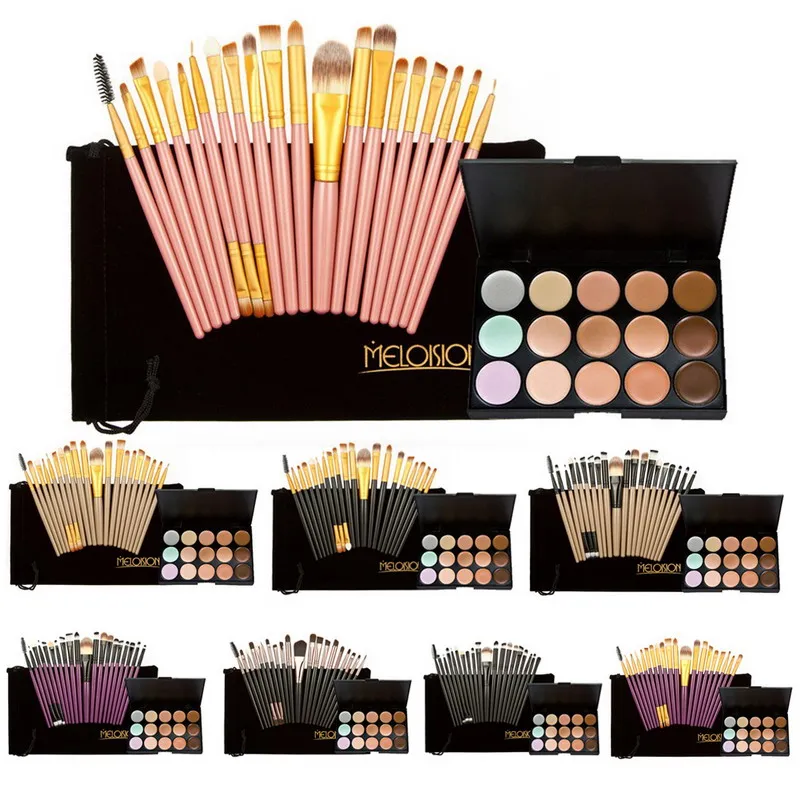 

15 Colors Contour Face Cream Makeup Concealer Palette+20Pcs Brushes Eye Shadow Blush Powder Eyeliner Lip Eyebrow Brushes