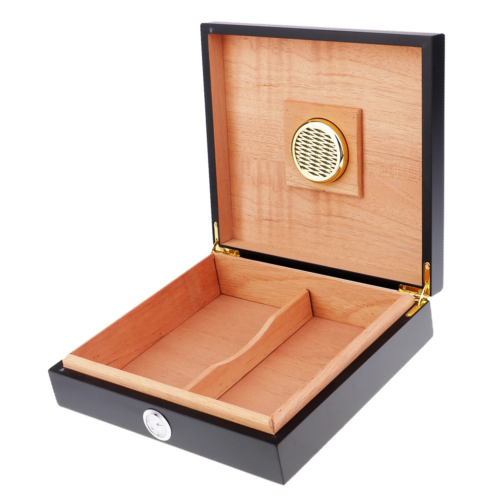 Портативная испанская кедровая коробка для сигар с гигрометром и увлажнителем для сигар с влагометром чехол для увлажняющего устройства-черный