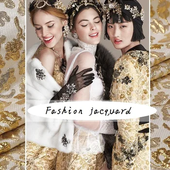 

The new luxury gold bump 3D fashion fabrics luster brocade jacquard fabric shows golden coat stiffness