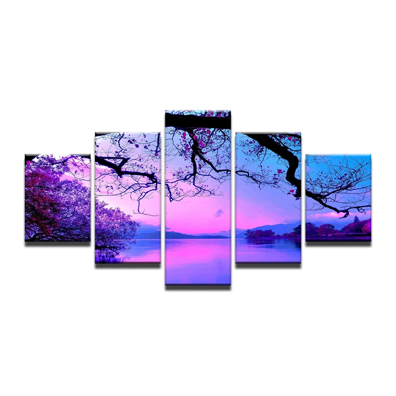 

Canvas Painting Modular Picture 5 Panel Purple Tree Lake Picture Wall Art Home Decoration For Living Room Modern Printing Type