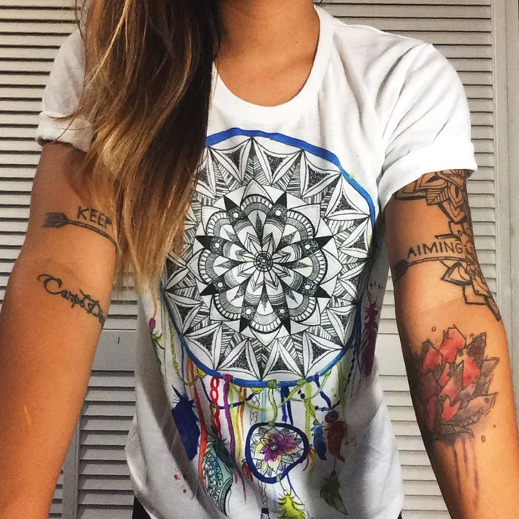 2020 New Fashion Women T Shirt Short Sleeve women Printed Letters T-Shirts Female Retro Graffiti Flower Lady T Shirt Top Tee 4XL