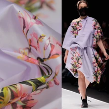 Очень красивый цветочный принт шелковая ткань органза с атласной поверхностью, SOZ091