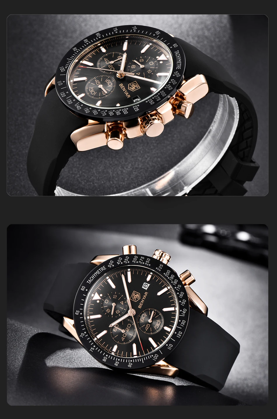 BENYAR мужские часы люксовый бренд многофункциональный водонепроницаемый силиконовый ремешок Спортивные кварцевые Хронограф военные часы