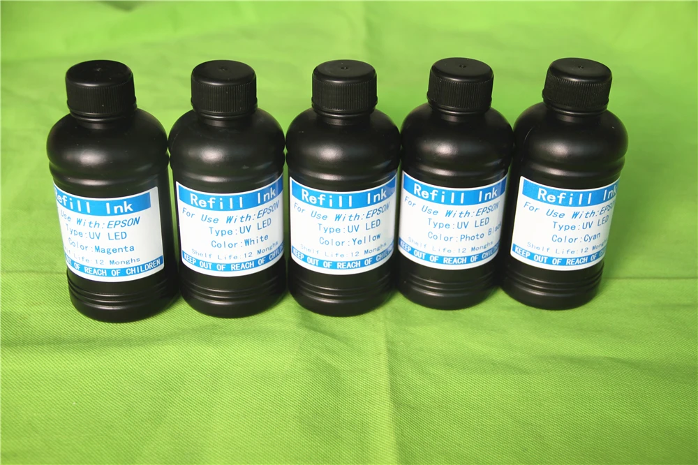 

5x250ml Led Uv Ink Universal UV LED Ink For UV flatbed Printer 3D Compatible For Epson 1390 1400 1410 L800 R290 R330 R280 L1800