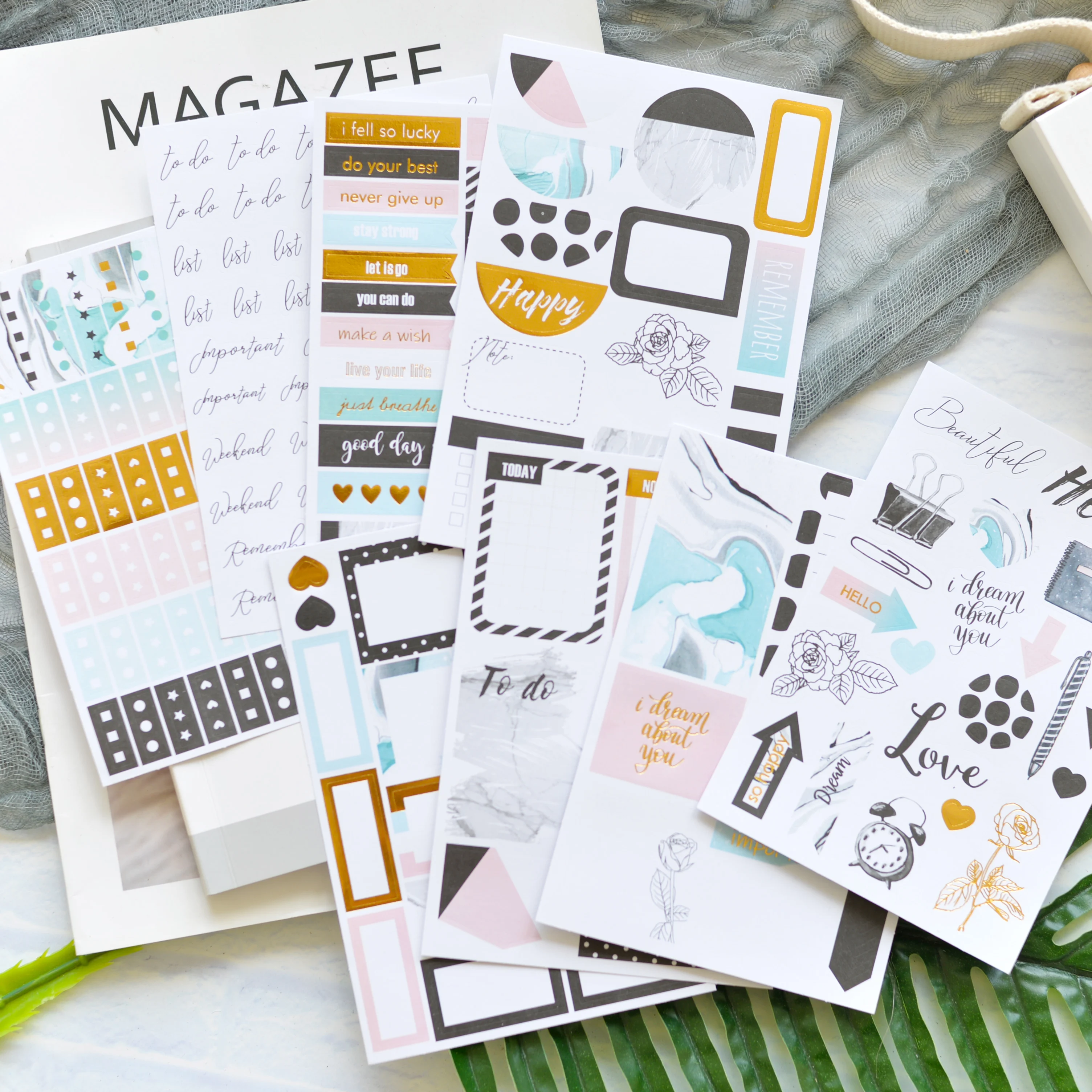 

WOKO 8pcs Bronzing Basic Multi-Function Index Mark Retro Black Words Writing Borde Stickers DIY Scrapbooking Planner Photo Label