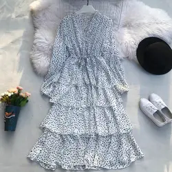NiceMix для женщин летний фонарик рукавом бальное платье Винтаж Новый кружево до бинты с v-образным вырезом пуловер тонкий высокая талия