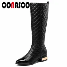CONASCO/модные брендовые женские сапоги до колена; теплые зимние сапоги на высоком каблуке на молнии; пикантные высокие мотоботы; женская обувь