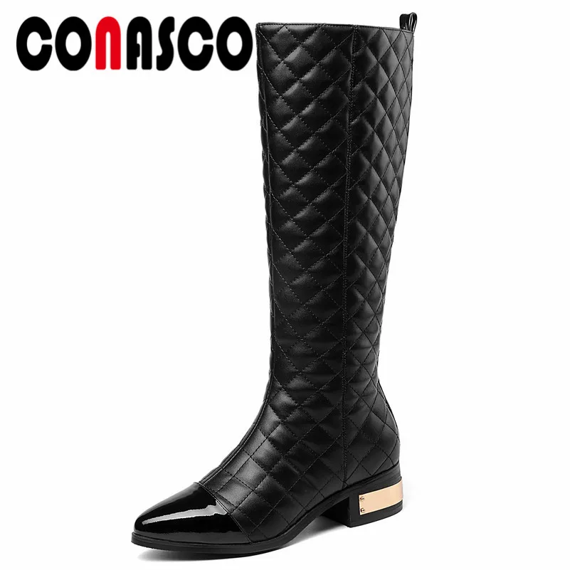 CONASCO/модные брендовые женские сапоги до колена теплые зимние на молнии высоком