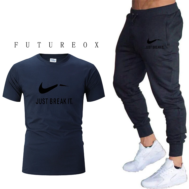Summer high quality jogging pants men's fitness bodybuilding pants for runners sweatpants + cotton casual LOGO men's T-shirt top