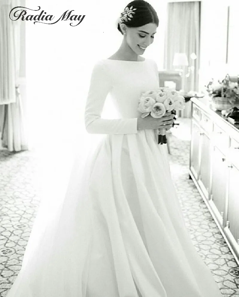 simple satin long sleeve wedding dress