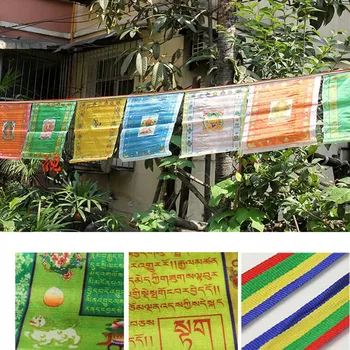 

3 Meters 5 Elements Colors Tibetan Flags,10 Kinds Scriptures Silk Cloth Clear Pattern 10pcs/String Decorate Hanging Prayer Flags