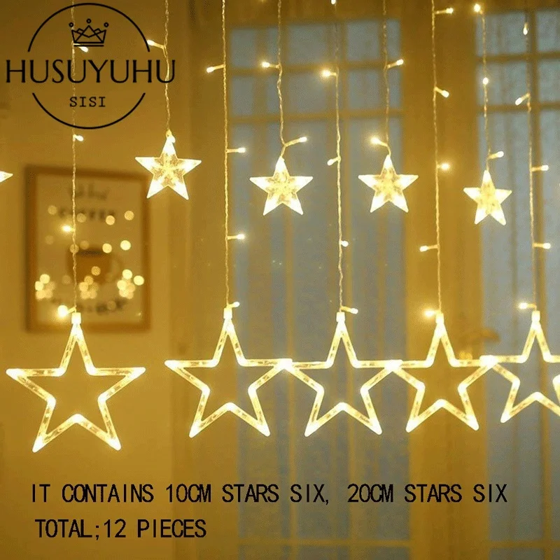 

HUSUYUHU SISI LED Star Curtain Lights12 Stars LEDs Curtain String Lights with 8 Flashing Modes Perfect Decoration for Party
