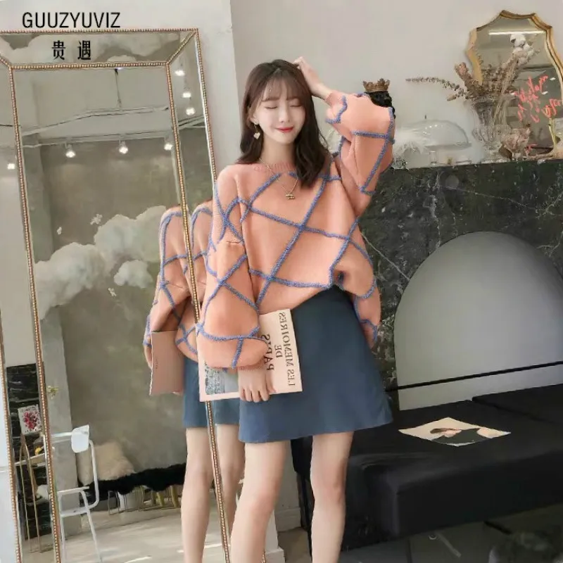 

GUUZYUVIZ Casual Loose Knitted Women Sweaters Thicken Women's Sweater Autumn Winter Clothes Woman Patch Work Camisolas Mulher
