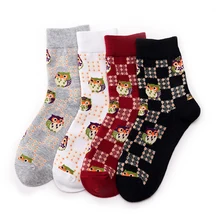 Повседневные носки в японском стиле Харадзюку с изображением совы из мультфильма; теплые носки для мужчин и женщин; Короткие хлопковые милые носки для счастливой леди