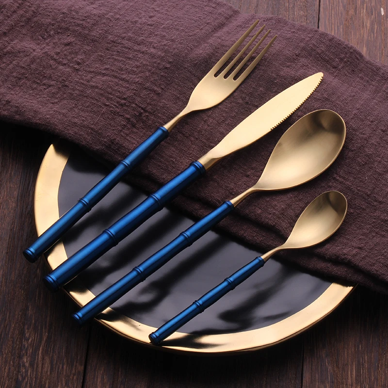 

Tableware 4 Pcs/set Blue Forks Knife Spoons Dinnerware Set 304 Stainless Steel Western Cutlery Set Kitchen Food fork knife set